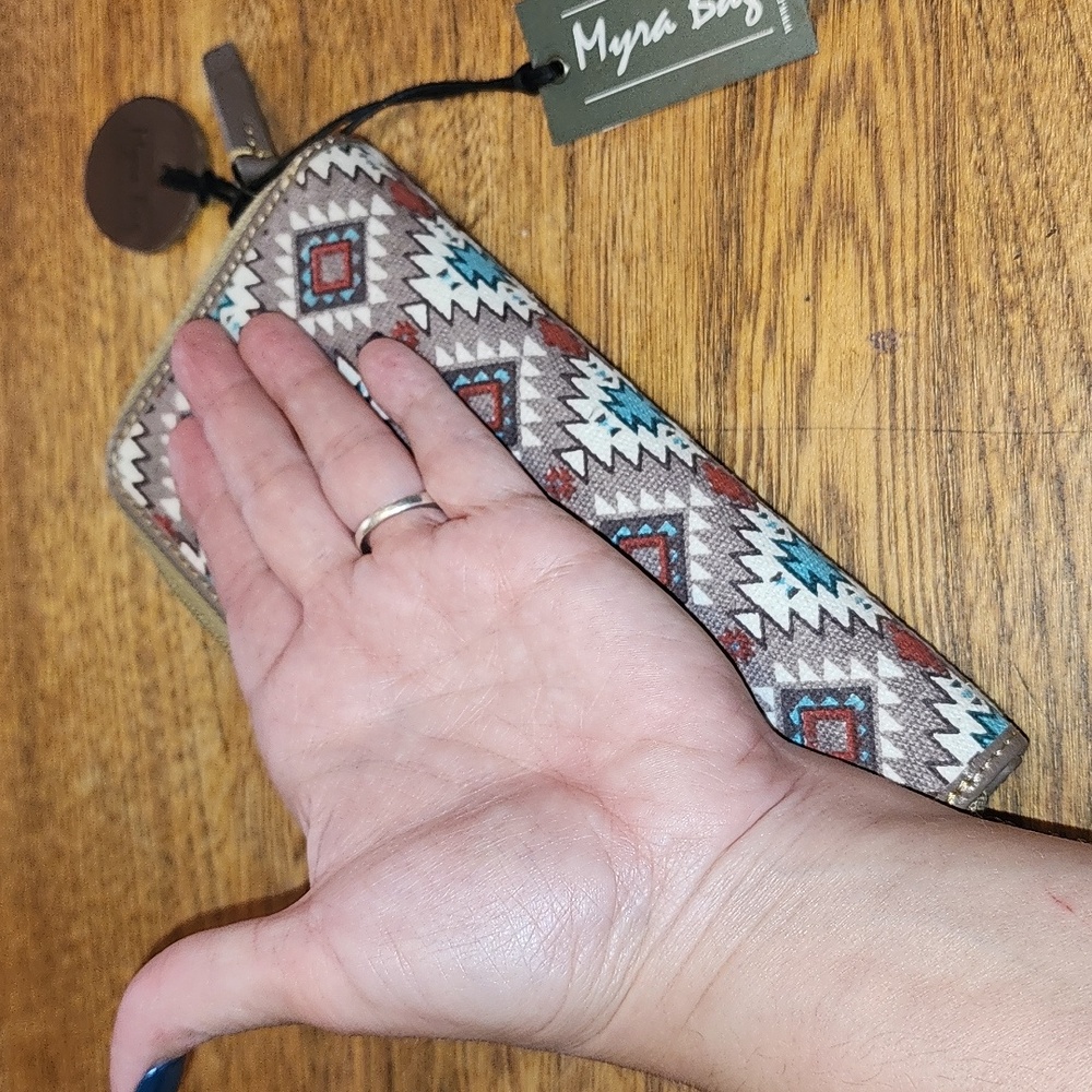 Myra Bag Geometric Pattern Wallet in Red and Blue - Picture 2 of 3